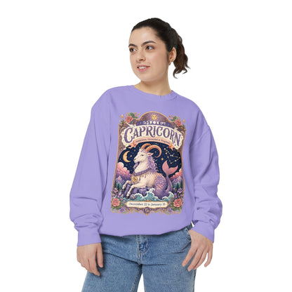 Capricorn Zodiac Garment-Dyed Sweatshirt – Mystic Sea Goat Artwork