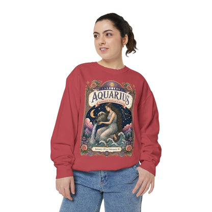 Aquarius Zodiac Garment-Dyed Sweatshirt – Mystic Water Bearer Artwork