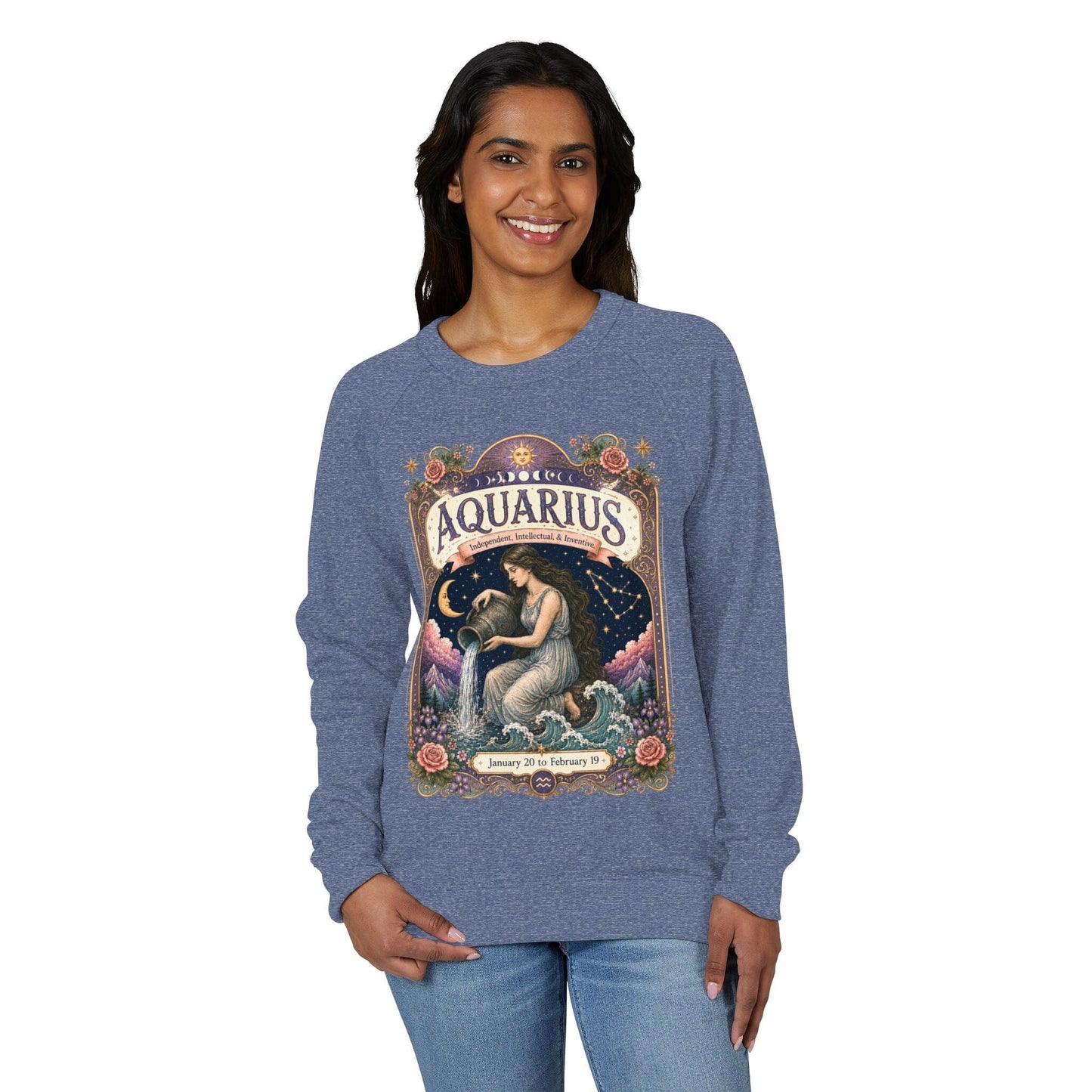 Aquarius Zodiac Raglan Sweatshirt – Ethereal Water Bearer Artwork