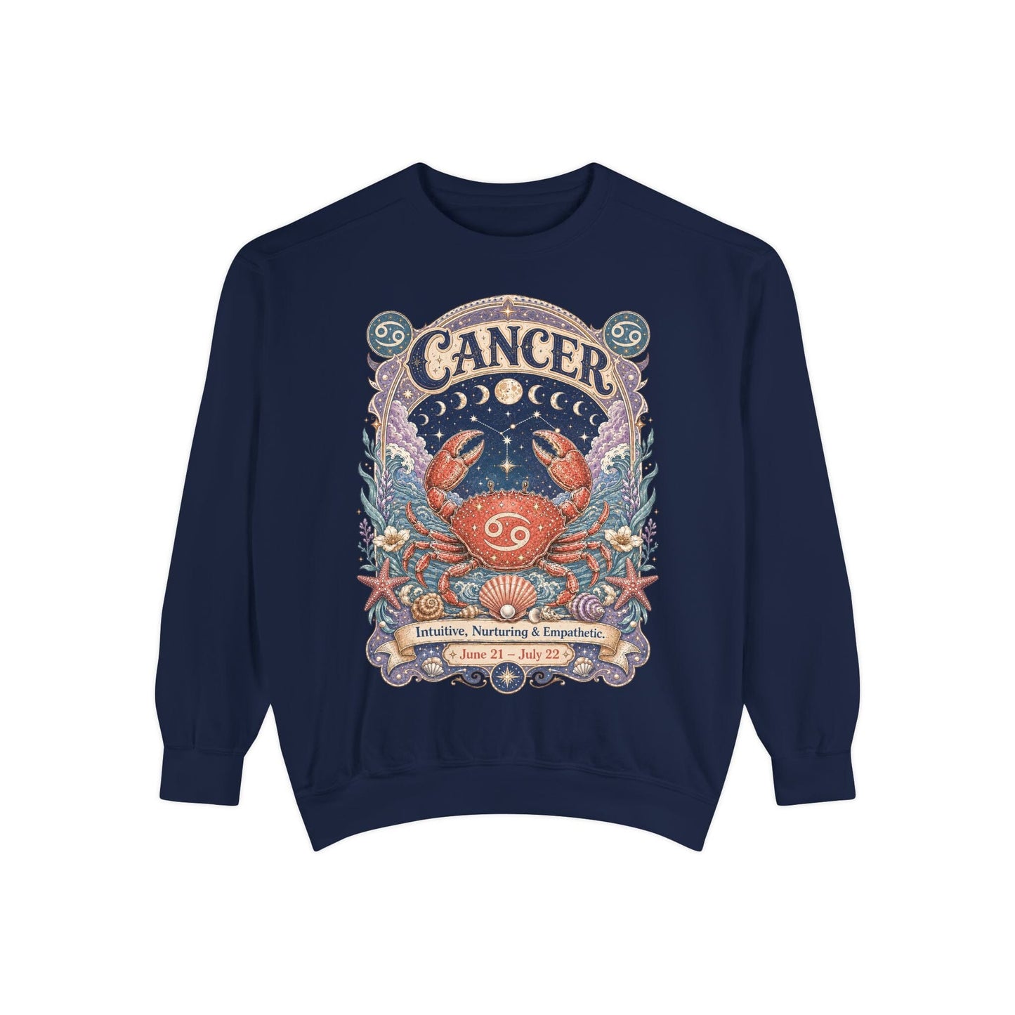 Cancer Zodiac Garment-Dyed Sweatshirt – Mystic Crab Artwork