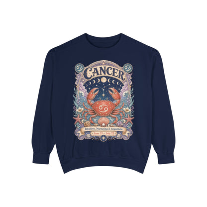 Cancer Zodiac Garment-Dyed Sweatshirt – Mystic Crab Artwork