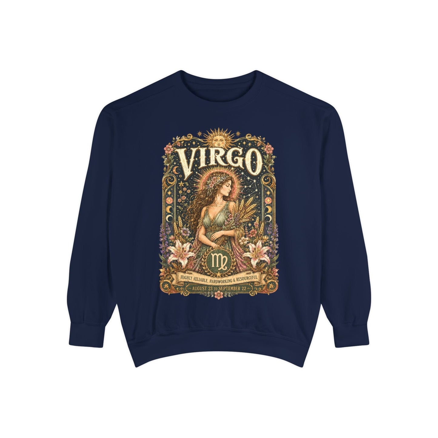 Virgo Zodiac Garment-Dyed Sweatshirt – Mystic Maiden Artwork