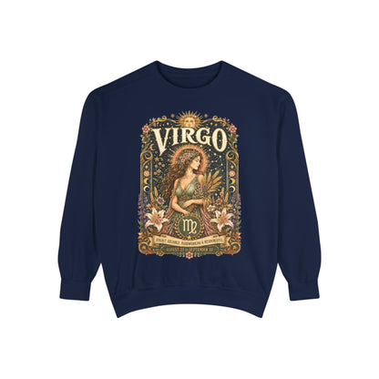 Virgo Zodiac Garment-Dyed Sweatshirt – Mystic Maiden Artwork