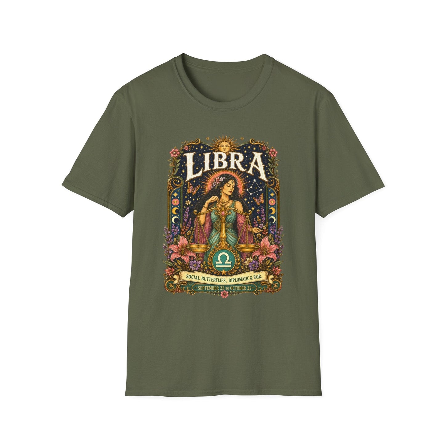 Libra Zodiac Softstyle T-Shirt – Celestial Scales Artwork