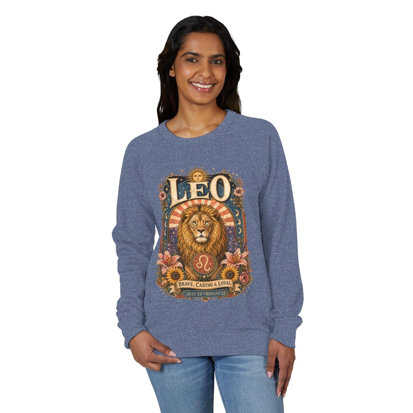 Leo Zodiac Raglan Sweatshirt – Ethereal Lion Artwork