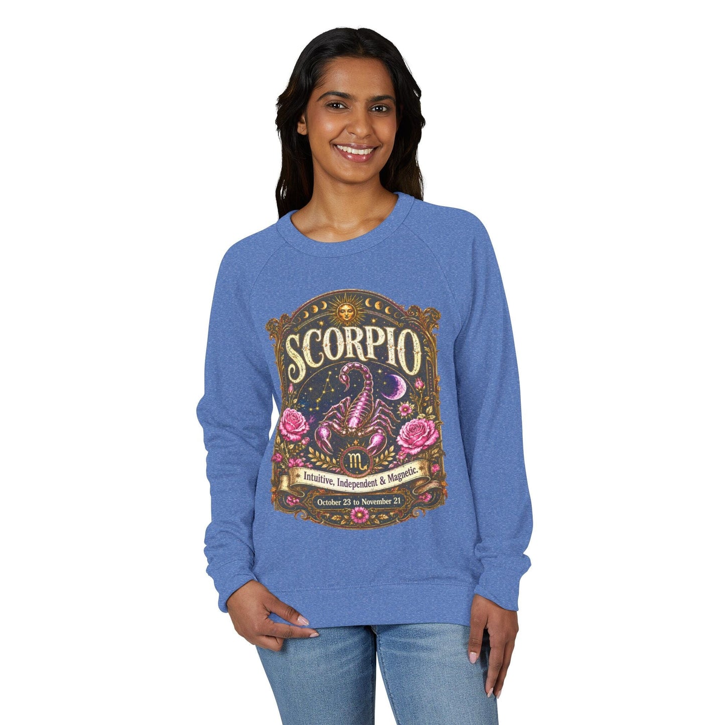 Scorpio Zodiac Raglan Sweatshirt – Ethereal Scorpion Artwork