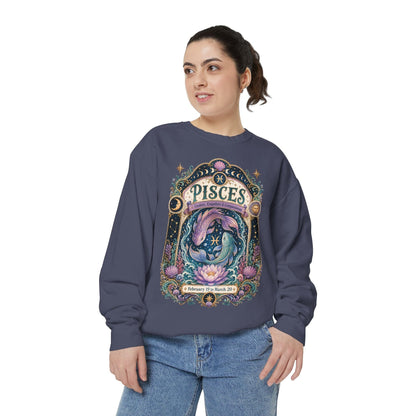 Pisces Zodiac Garment-Dyed Sweatshirt – Mystic Fish Artwork