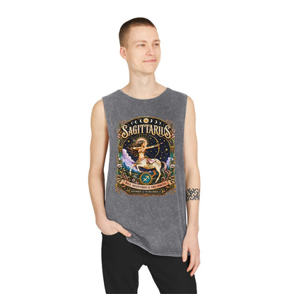 Sagittarius Zodiac Stonewash Tank Top – Cosmic Archer Artwork