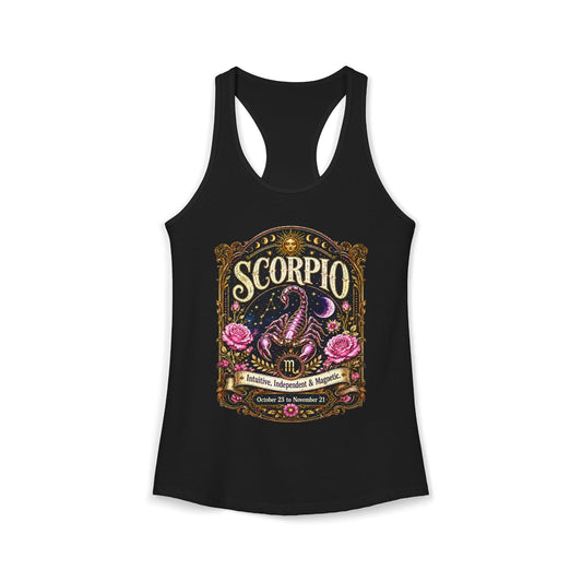 Scorpio Zodiac Women's Racerback Tank – Ornate Scorpion Artwork