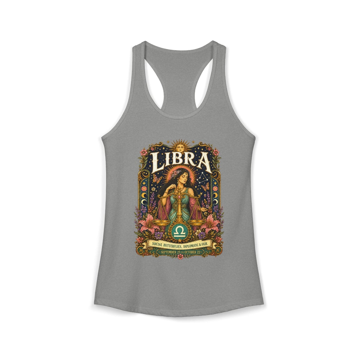 Libra Zodiac Women's Racerback Tank – Ornate Scales Artwork