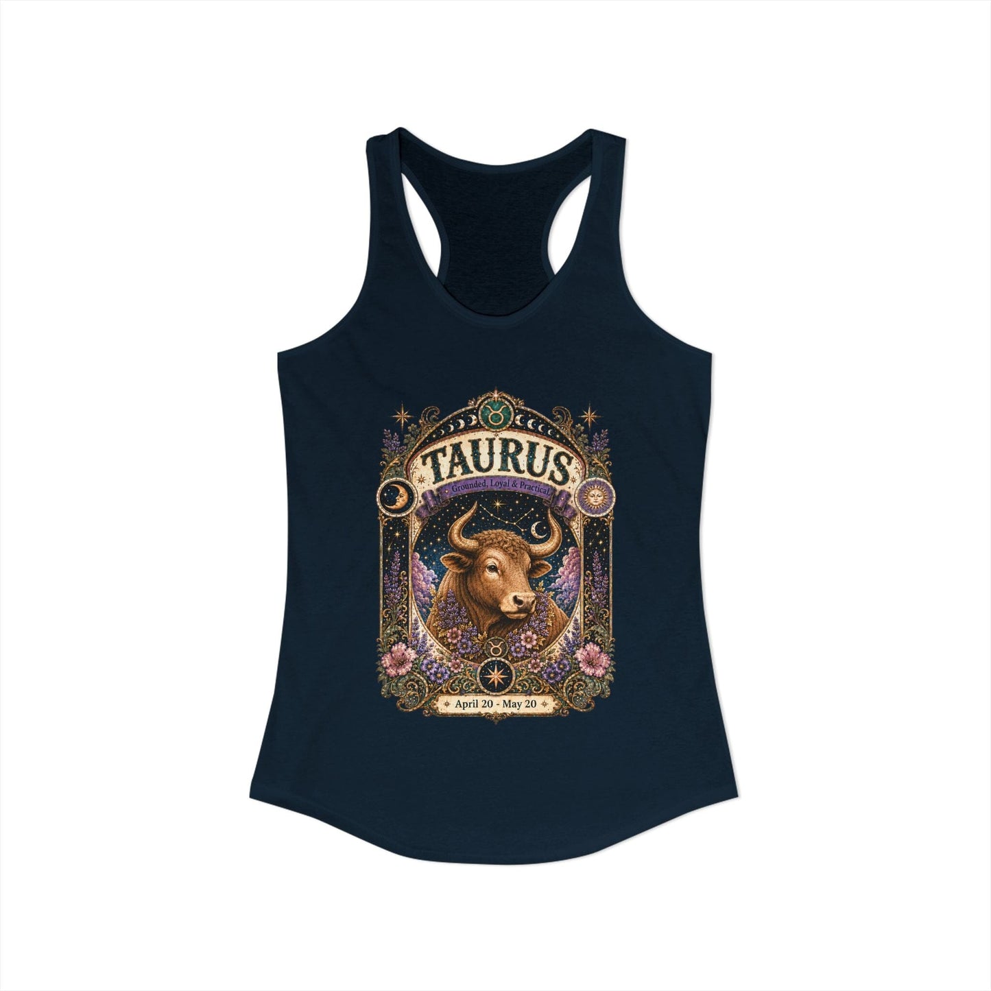 Taurus Zodiac Women's Racerback Tank – Ornate Bull Artwork