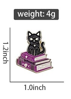Black Cat & Books Enamel Pin