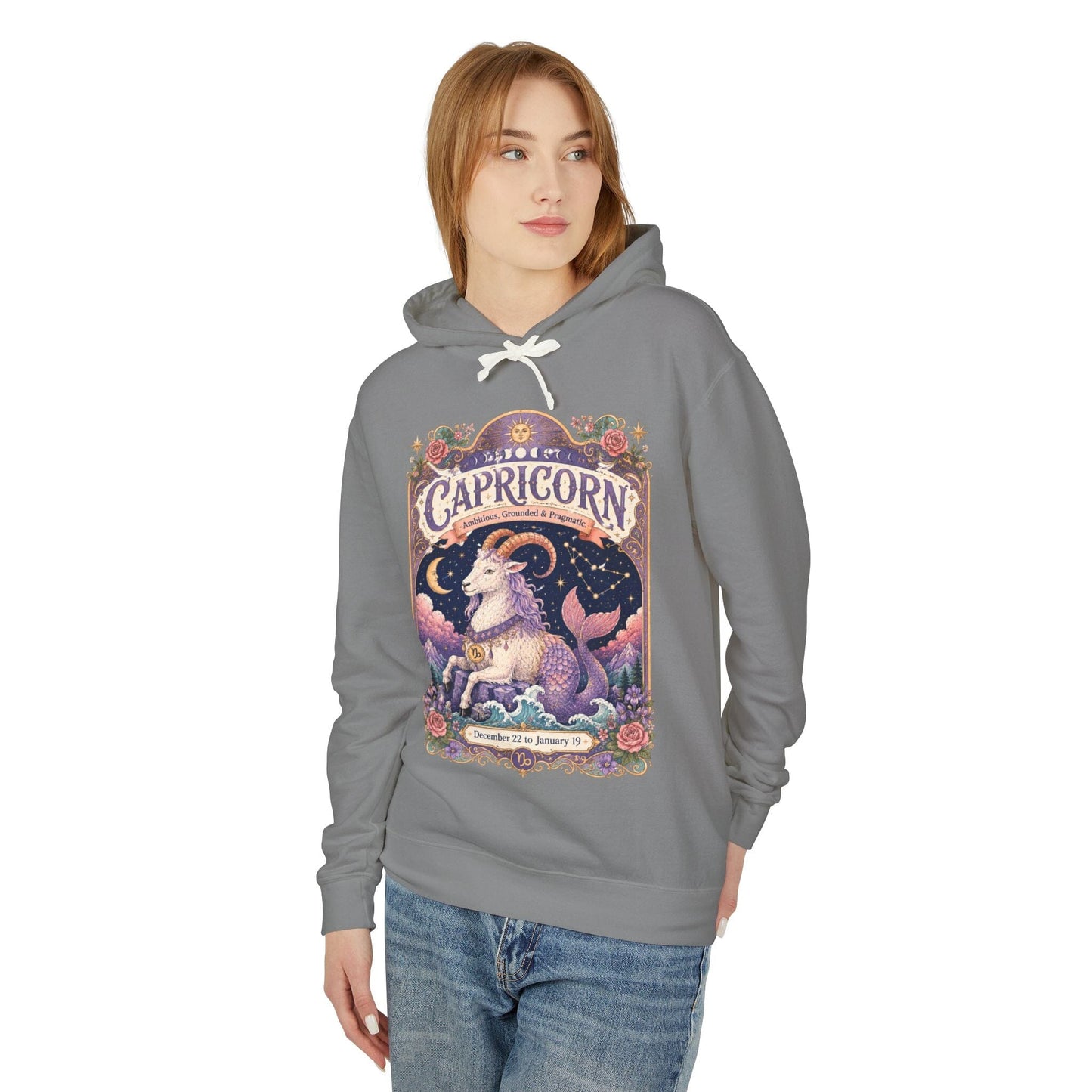 Capricorn Zodiac Hooded Sweatshirt – Enchanted Sea Goat Artwork