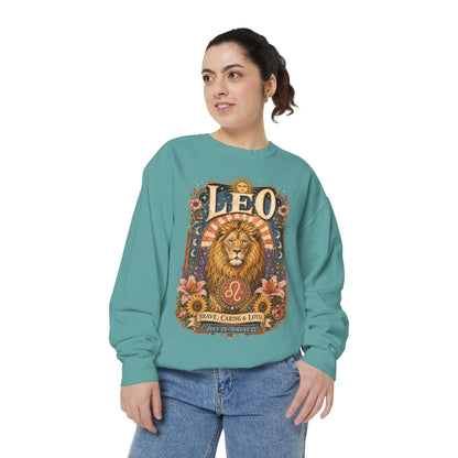 Leo Zodiac Garment-Dyed Sweatshirt – Mystic Lion Artwork