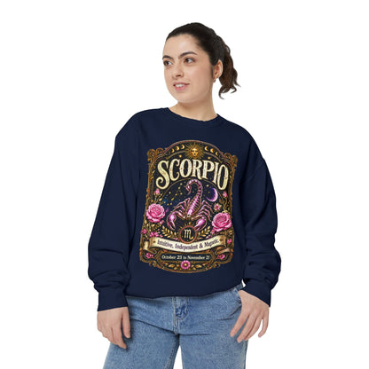 Scorpio Zodiac Garment-Dyed Sweatshirt – Mystic Scorpion Artwork