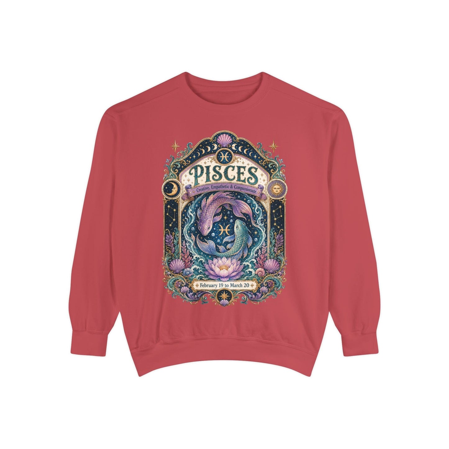 Pisces Zodiac Garment-Dyed Sweatshirt – Mystic Fish Artwork