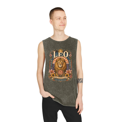 Leo Zodiac Stonewash Tank Top – Cosmic Lion Artwork