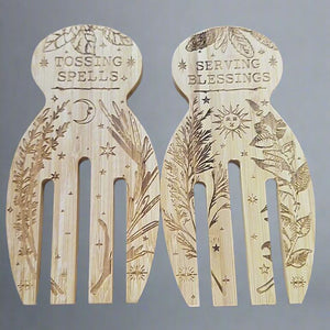 "Tossing Spells & Serving Blessings" - Engraved and Eco-Friendly Bamboo Salad & Pasta Serving Set.