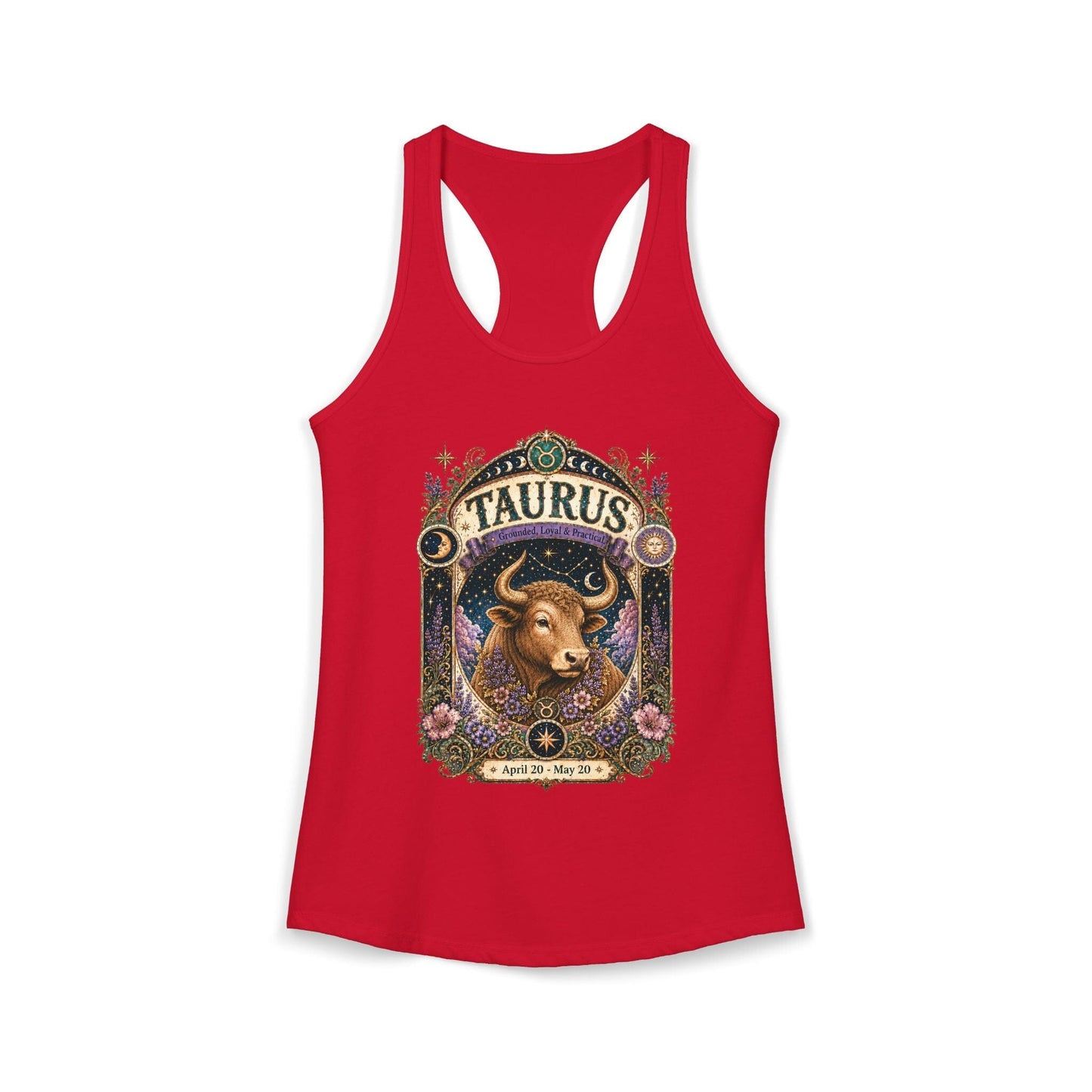 Taurus Zodiac Women's Racerback Tank – Ornate Bull Artwork