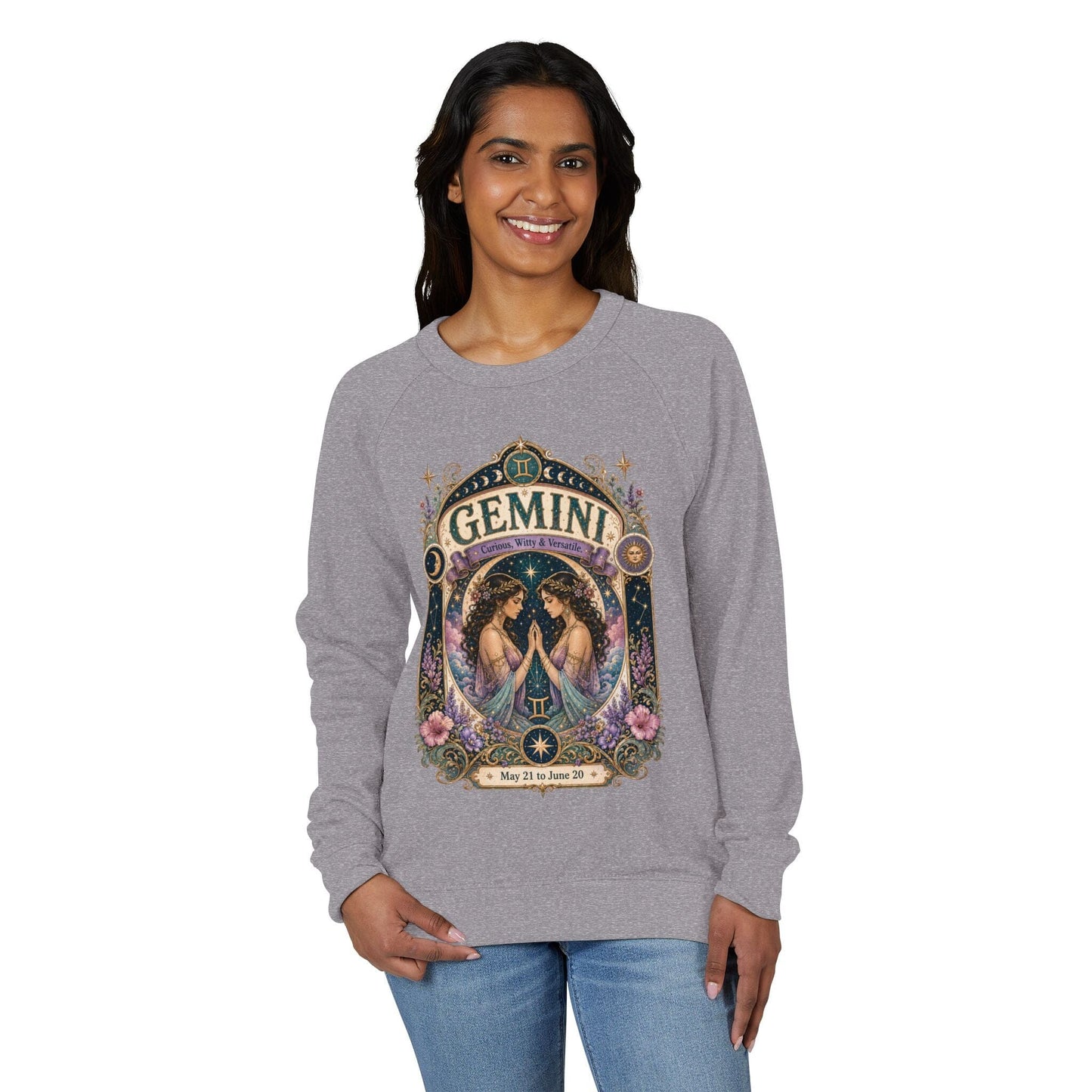 Gemini Zodiac Raglan Sweatshirt – Ethereal Twins Artwork