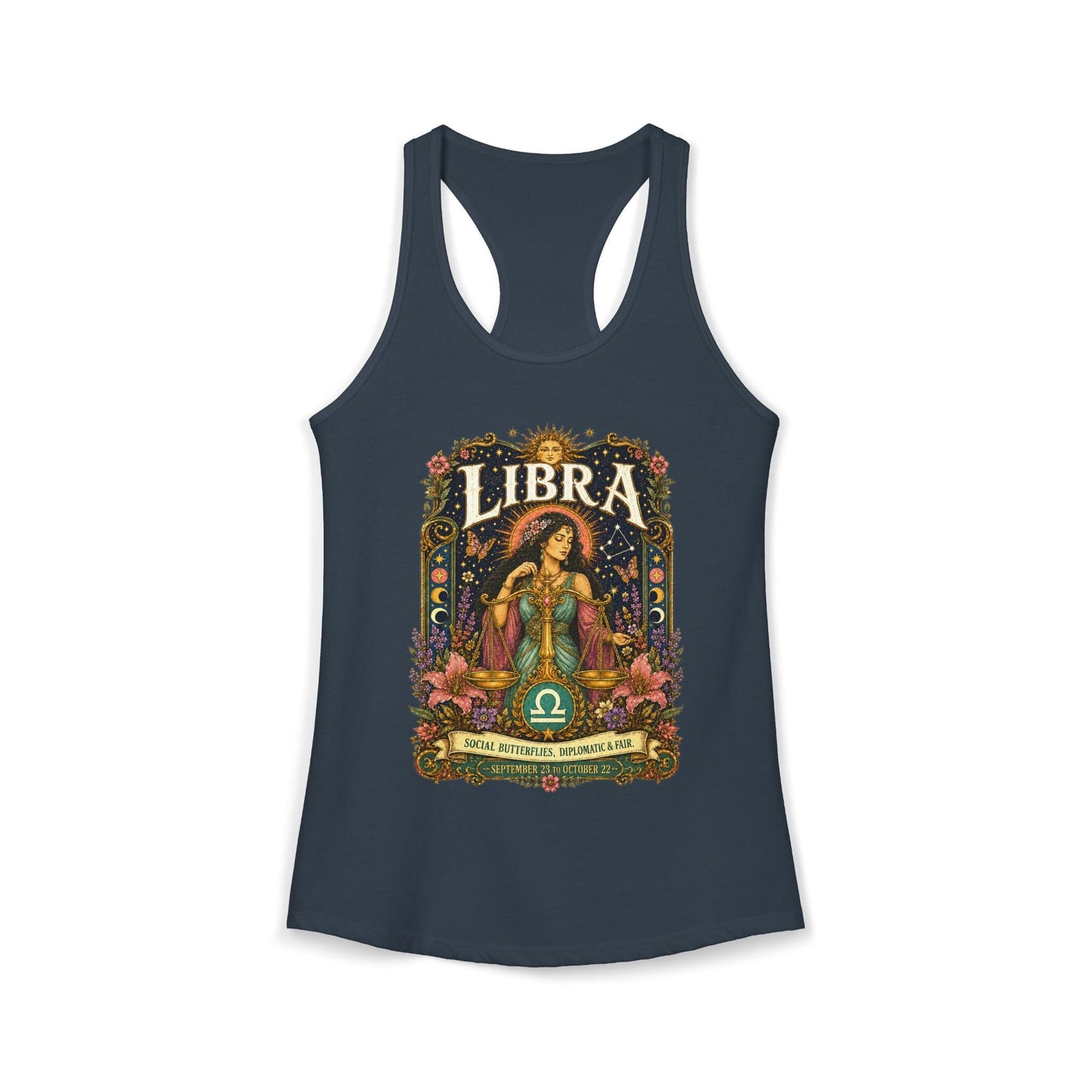 Libra Zodiac Women's Racerback Tank – Ornate Scales Artwork