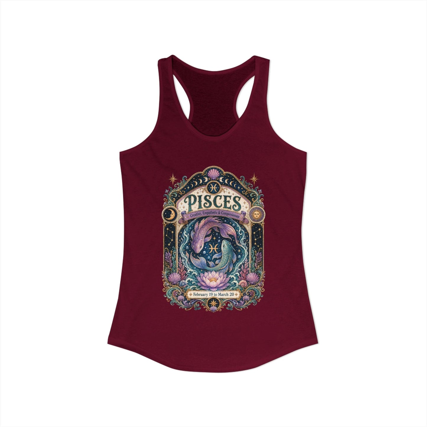 Pisces Zodiac Women's Racerback Tank – Ornate Fish Artwork