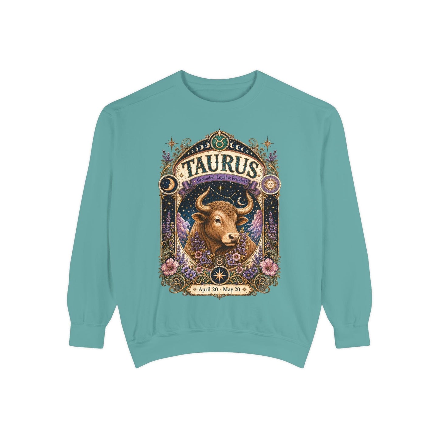 Taurus Zodiac Garment-Dyed Sweatshirt – Mystic Bull Artwork