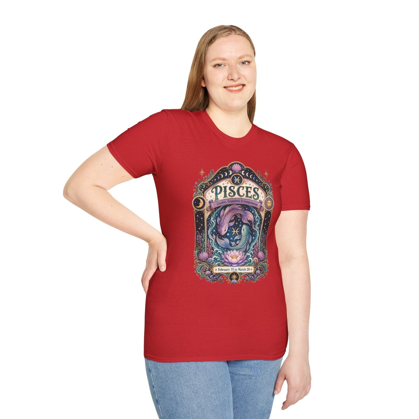 Pisces Zodiac Softstyle T-Shirt – Celestial Fish Artwork