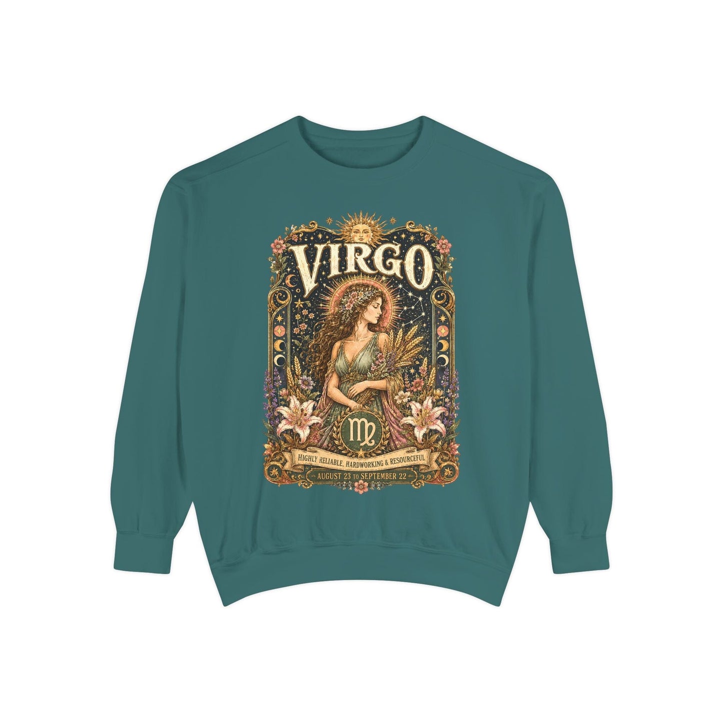 Virgo Zodiac Garment-Dyed Sweatshirt – Mystic Maiden Artwork