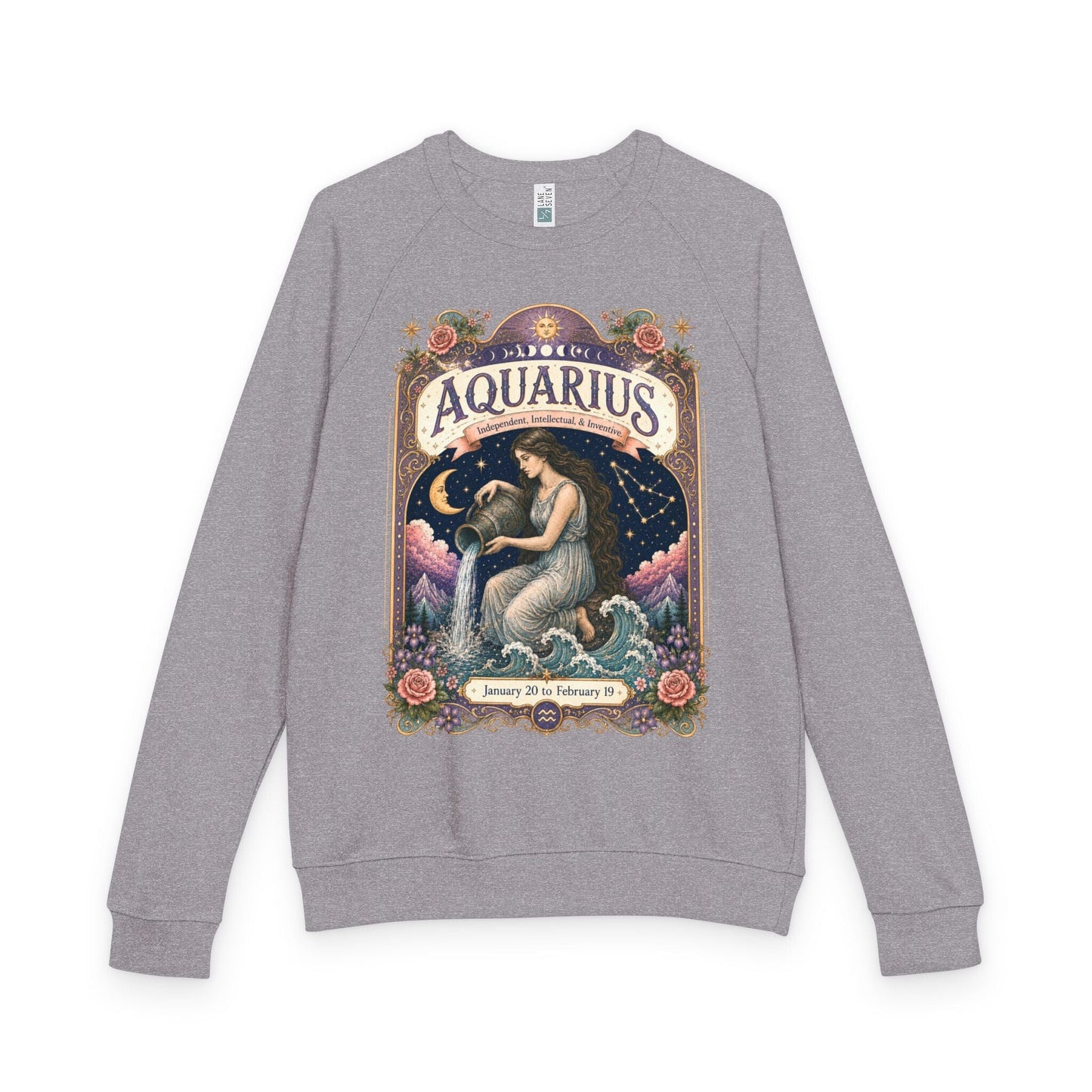 Aquarius Zodiac Raglan Sweatshirt – Ethereal Water Bearer Artwork