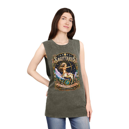Sagittarius Zodiac Stonewash Tank Top – Cosmic Archer Artwork