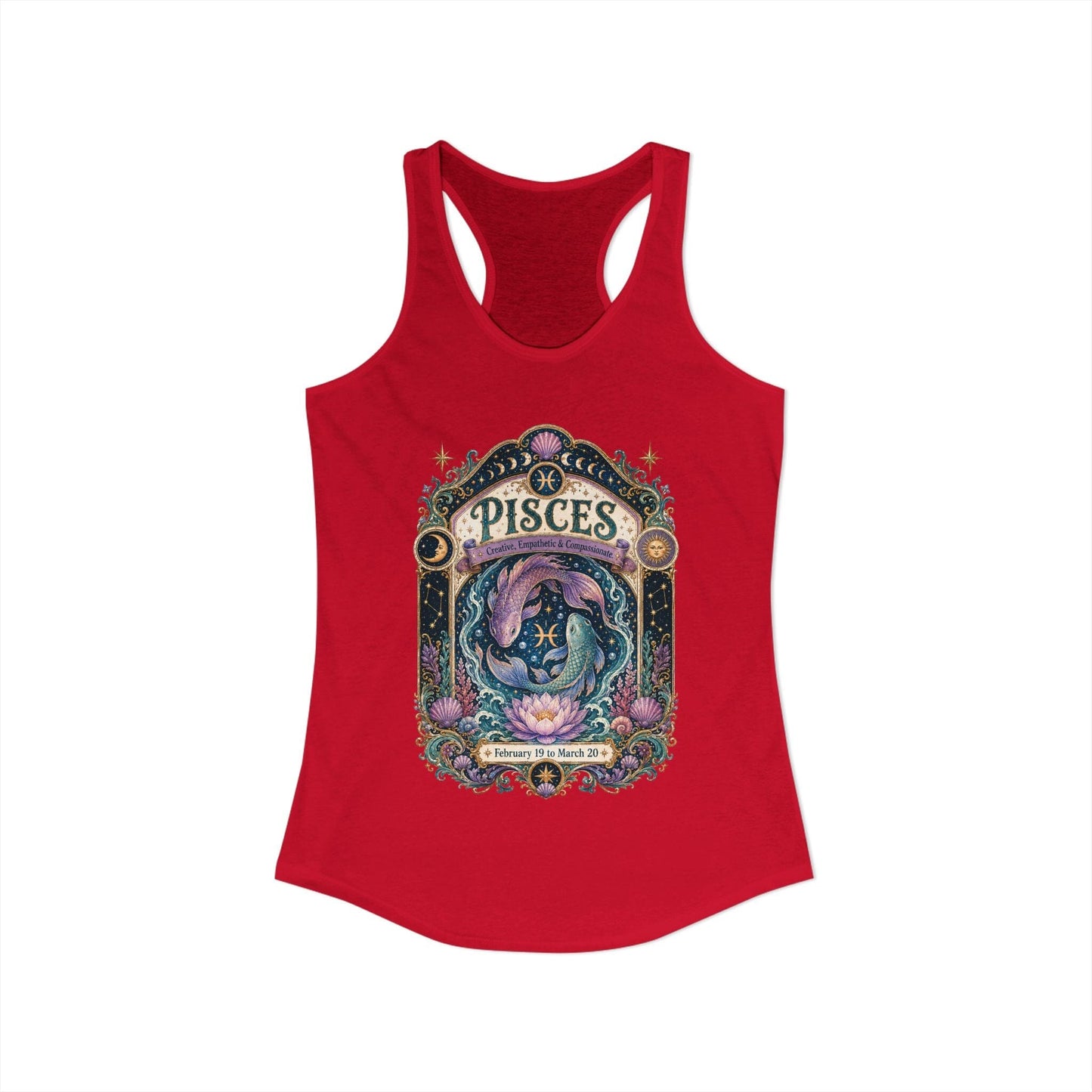Pisces Zodiac Women's Racerback Tank – Ornate Fish Artwork