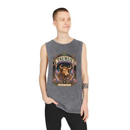 Taurus Zodiac Stonewash Tank Top – Cosmic Bull Artwork