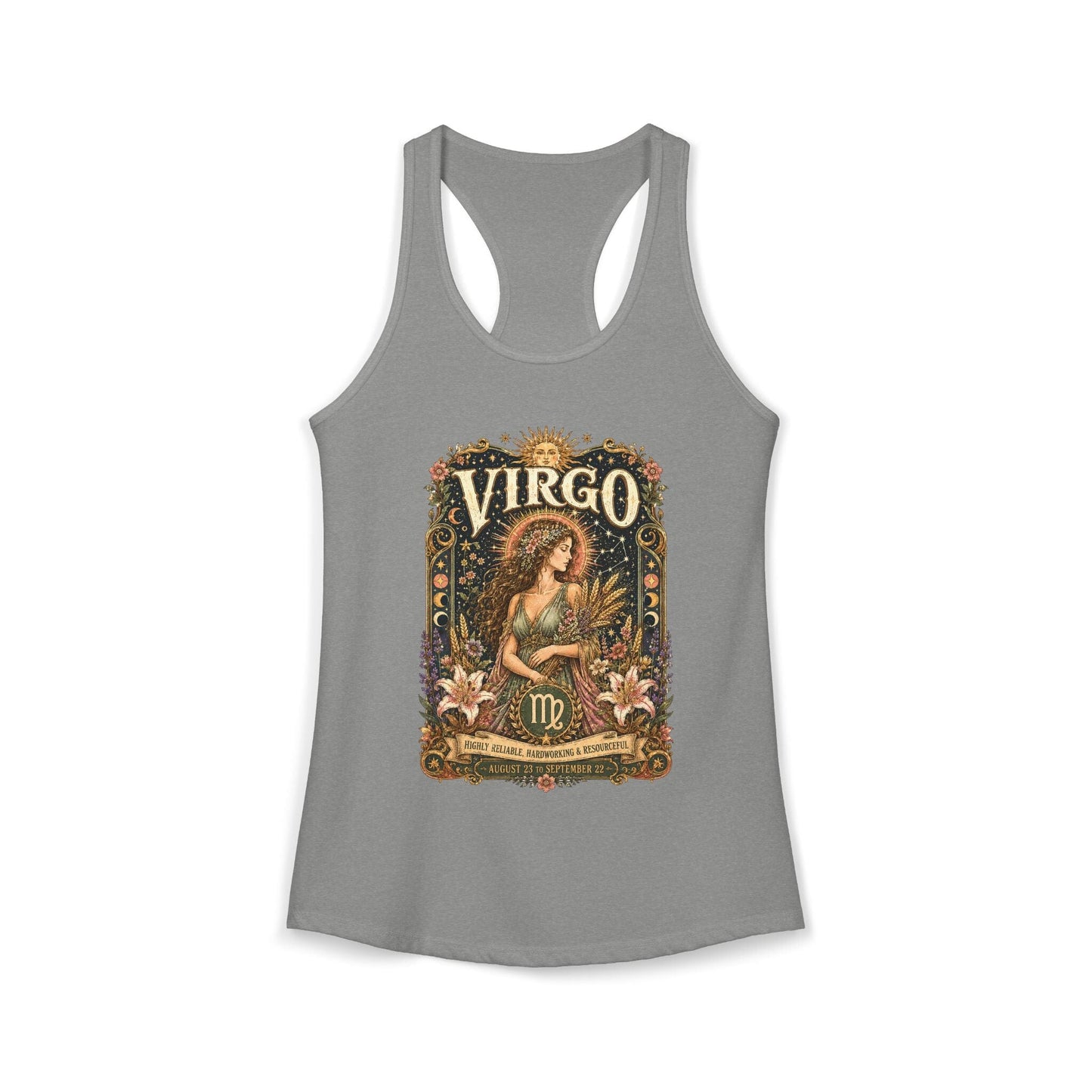 Virgo Zodiac Women's Racerback Tank – Ornate Maiden Artwork