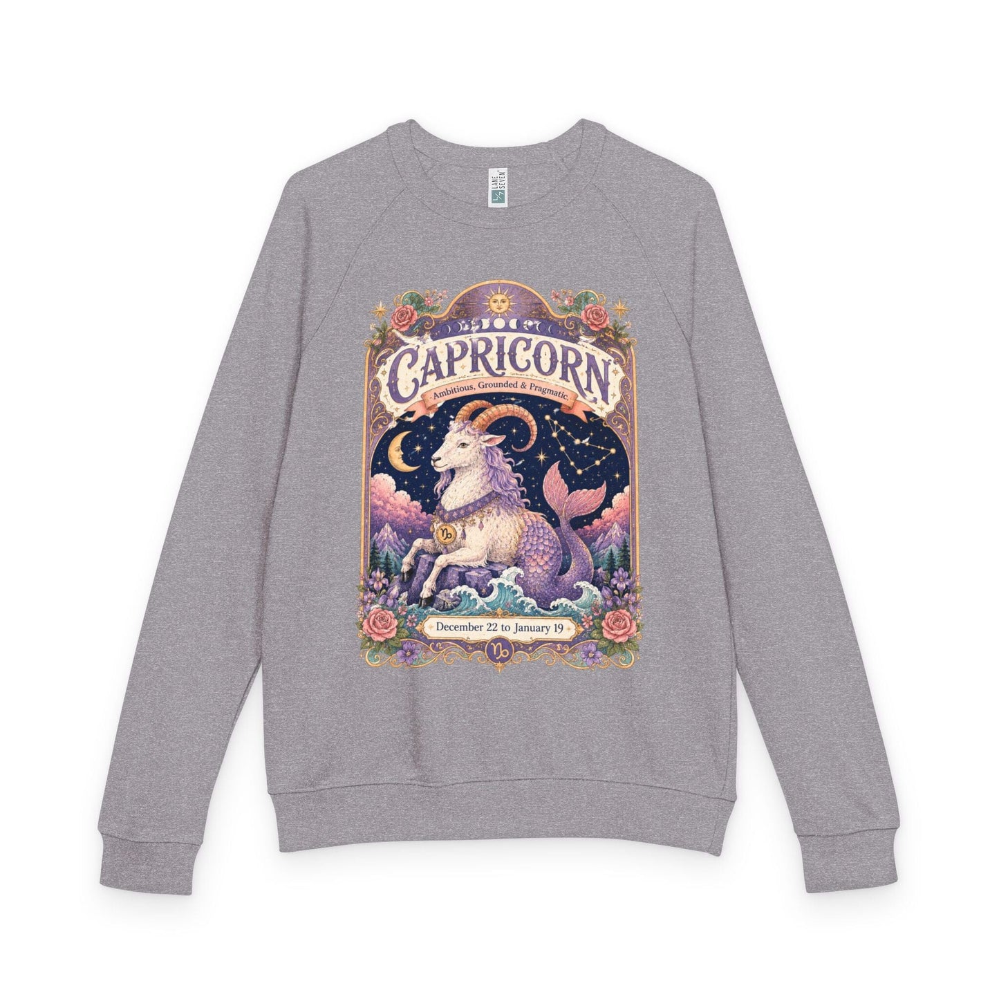 Capricorn Zodiac Raglan Sweatshirt – Ethereal Sea Goat Artwork