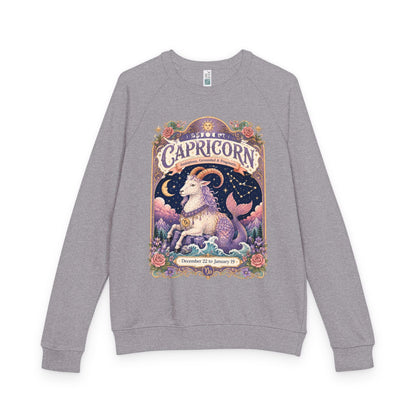 Capricorn Zodiac Raglan Sweatshirt – Ethereal Sea Goat Artwork