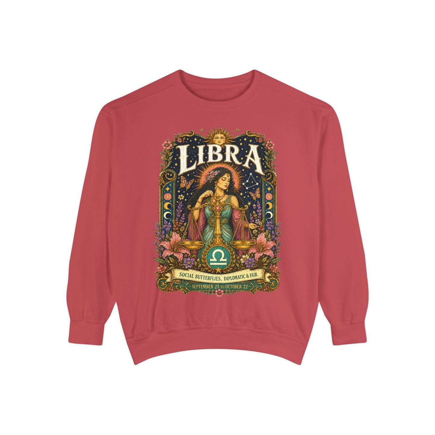 Libra Zodiac Garment-Dyed Sweatshirt – Mystic Scales Artwork