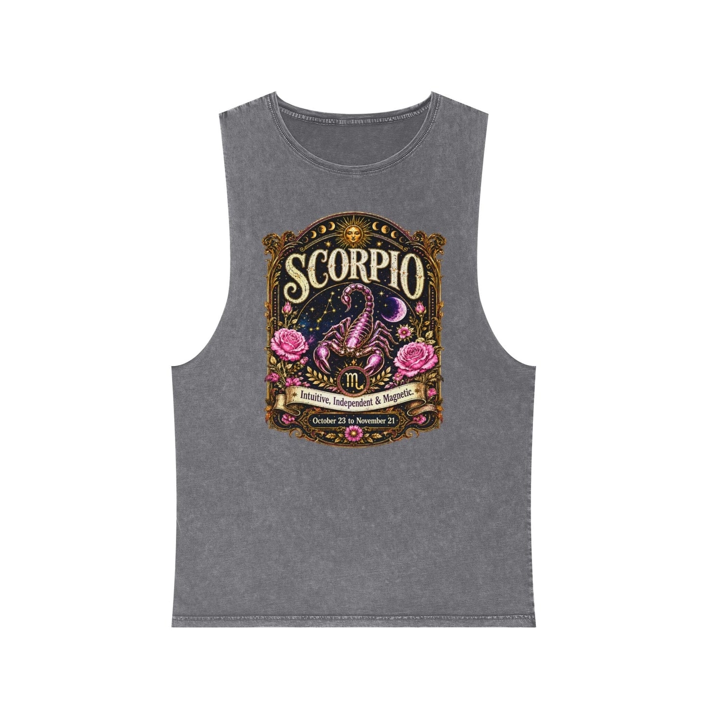 Scorpio Zodiac Stonewash Tank Top – Cosmic Scorpion Artwork