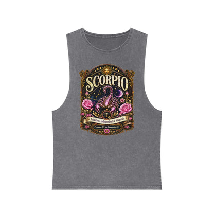 Scorpio Zodiac Stonewash Tank Top – Cosmic Scorpion Artwork