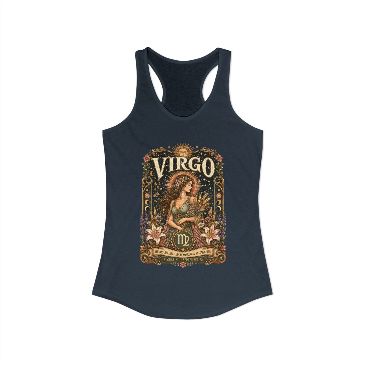 Virgo Zodiac Women's Racerback Tank – Ornate Maiden Artwork