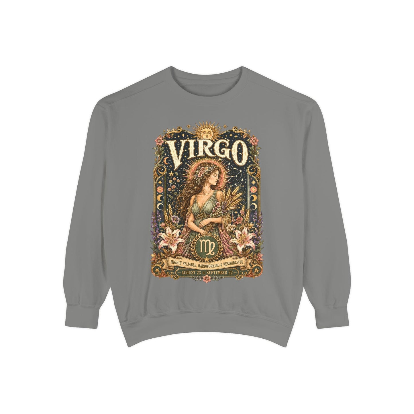 Virgo Zodiac Garment-Dyed Sweatshirt – Mystic Maiden Artwork