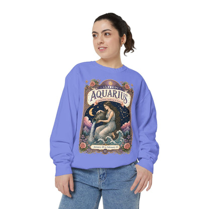 Aquarius Zodiac Garment-Dyed Sweatshirt – Mystic Water Bearer Artwork