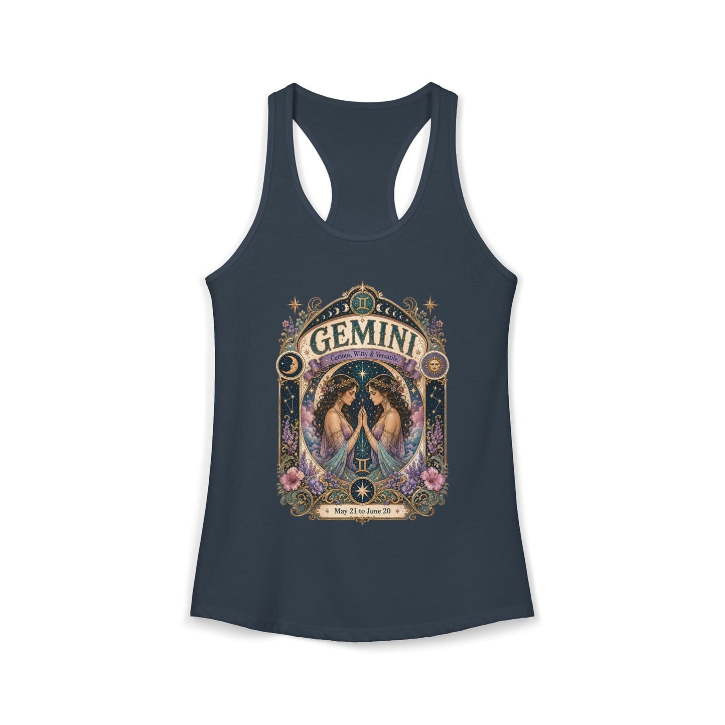 Gemini Zodiac Women's Racerback Tank – Ornate Twins Artwork
