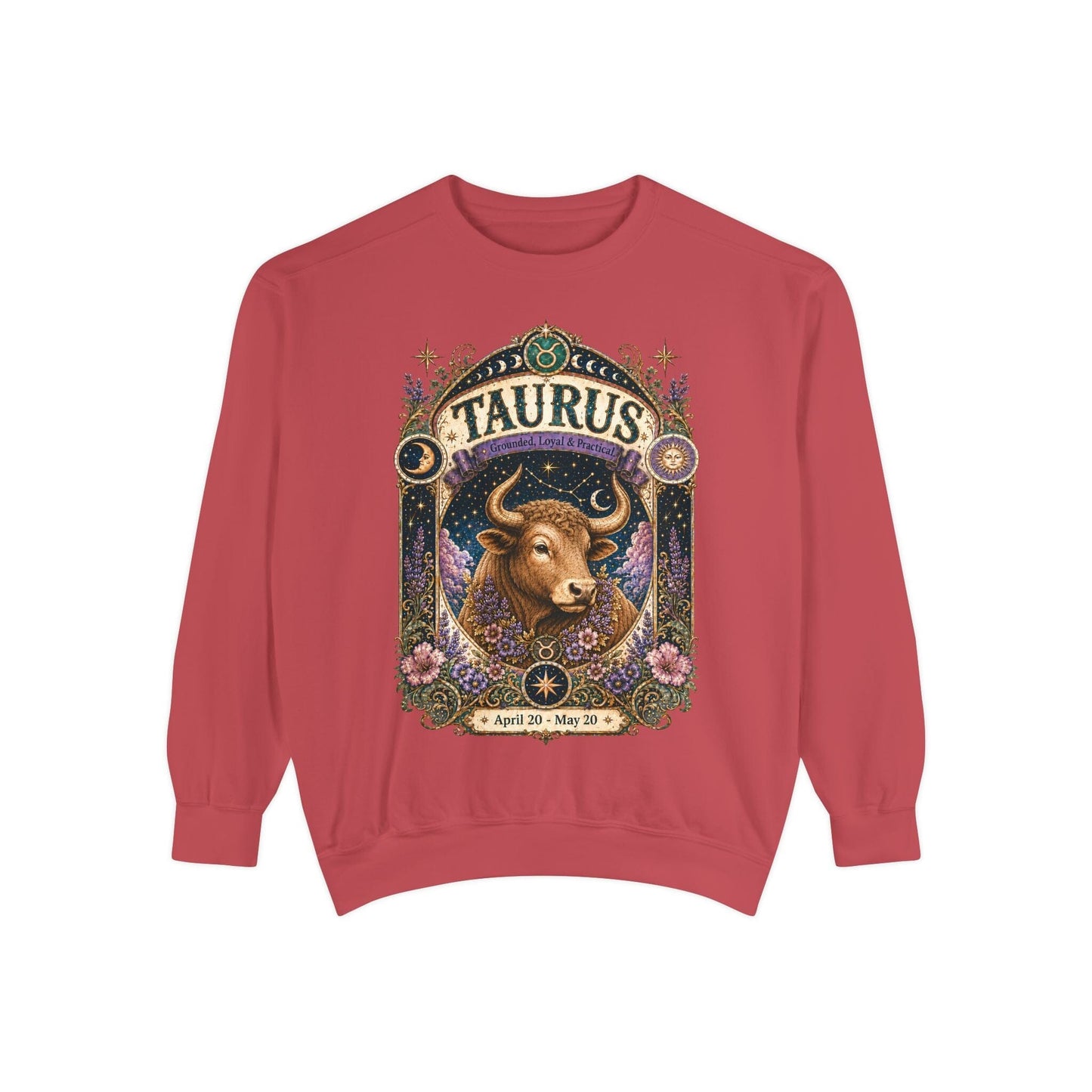 Taurus Zodiac Garment-Dyed Sweatshirt – Mystic Bull Artwork