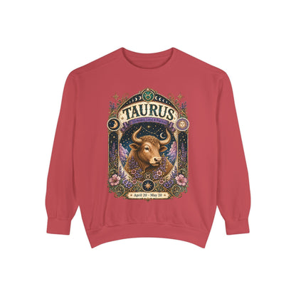 Taurus Zodiac Garment-Dyed Sweatshirt – Mystic Bull Artwork