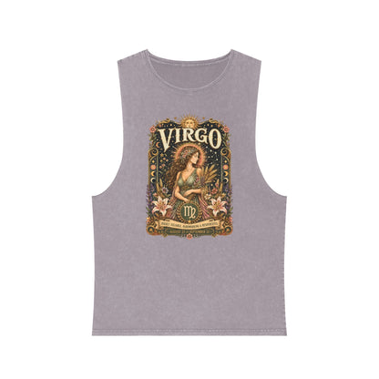 Virgo Zodiac Stonewash Tank Top – Cosmic Maiden Artwork