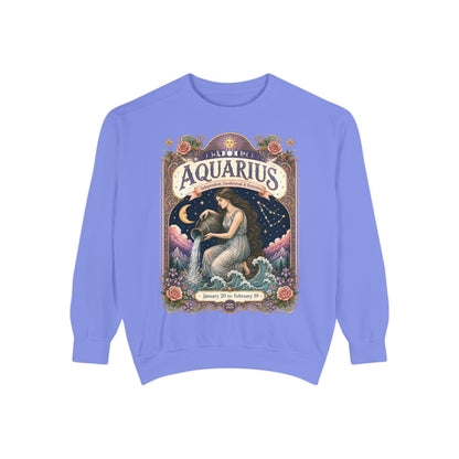 Aquarius Zodiac Garment-Dyed Sweatshirt – Mystic Water Bearer Artwork