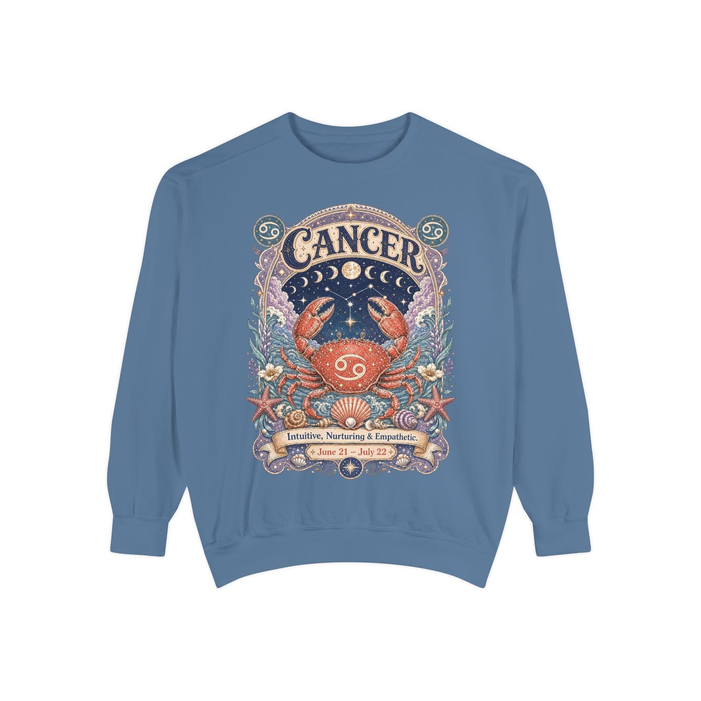 Cancer Zodiac Garment-Dyed Sweatshirt – Mystic Crab Artwork