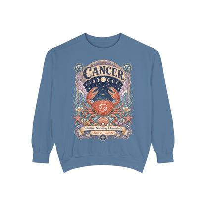 Cancer Zodiac Garment-Dyed Sweatshirt – Mystic Crab Artwork