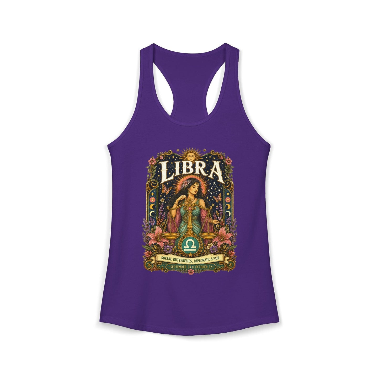 Libra Zodiac Women's Racerback Tank – Ornate Scales Artwork